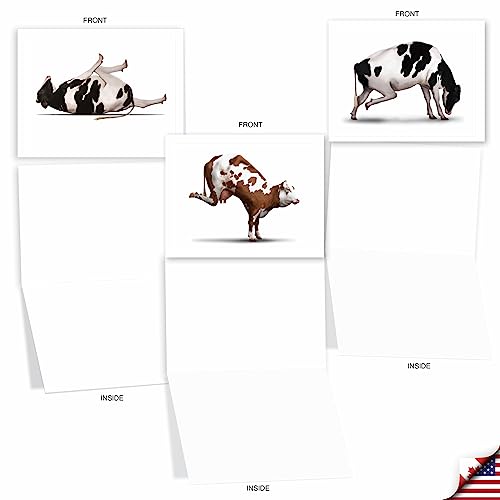 The Best Card Company - 20 Blank Yoga Animal Cards (4 x 5.12 Inch) - All Occasion Set (10 Designs, 2 Each) - Bovine Nirvana AM6545OCB-B2x10 - style: Bovine Nirvana