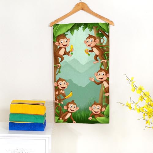 Little Monkeys Jungle Bath Towel 15X30 Inch Washcloths So Happy with Banana Tree Green Face/Body/Hair/Hand Towel for Spa Gym Yoga Swim Bathroom Kitchen Hotel - color: Little Monkeys Jungle