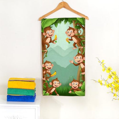 Little Monkeys Jungle Bath Towel 15X30 Inch Washcloths So Happy with Banana Tree Green Face/Body/Hair/Hand Towel for Spa Gym Yoga Swim Bathroom Kitchen Hotel - color: Little Monkeys Jungle