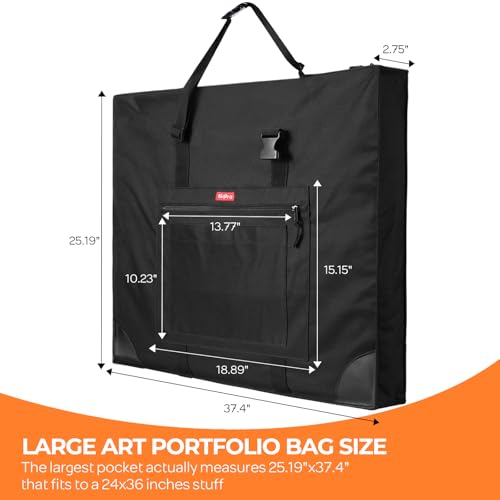 Nicpro Wide Gusset Art Portfolio Case 24 x 36”, Large Tote Bag for Artwork | Adjustable Shoulder Strap, 600D Fabric, Durable Leather Corners, Waterproof, Portfolio for Artist Canvas Sketching Drawing - size: 24 x 36 inches