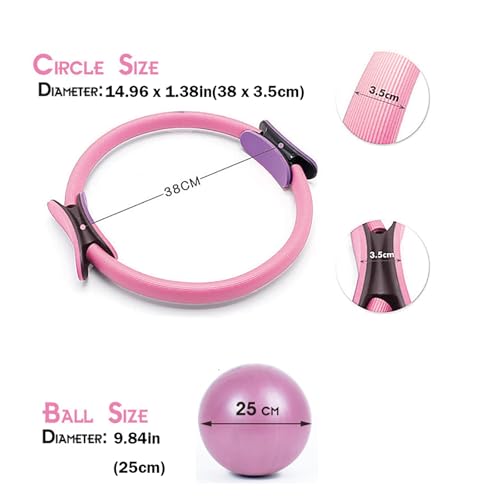 Pilates Ring and Ball Set, Pilates Ring Fitness Trainer, Booty Bands Stretching Equipment Pilates Mini Exercise Ball for Legs Arms and Thighs, Workout at Home Workout Equipment Women
