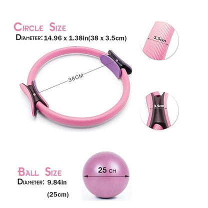 Pilates Ring and Ball Set, Pilates Ring Fitness Trainer, Booty Bands Stretching Equipment Pilates Mini Exercise Ball for Legs Arms and Thighs, Workout at Home Workout Equipment Women