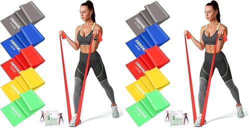 5 Pcs Resistance Bands, Professional Exercise Bands Elastic Stretch Bands for Fitness Yoga Pilates Stretching Strength Training, Workout Bands for Women and Men Home Gym - color: Gray, blue, red, yellow, green, size: 1.5m (Pack of 2)