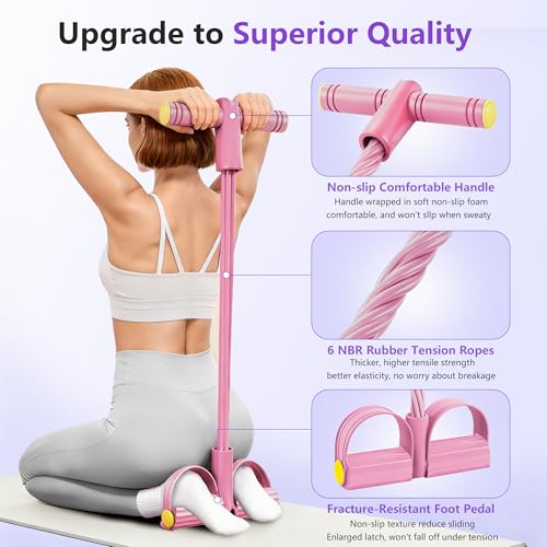 Pedal Resistance Band with Handle, 6-Tube Natural Rubber Exercise Bands - color: Pink