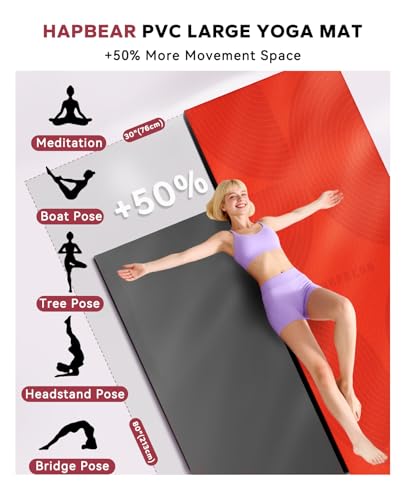 HAPBEAR Large Yoga Mat - 72"x36" Extra Wide Exercise Mat - 1/4" Thick Dual Color PVC | Anti-Slip Surface & High Cushioning - Ideal for Yoga, Pilates & Home Workouts - Bonus Mesh Bag - color: Orange