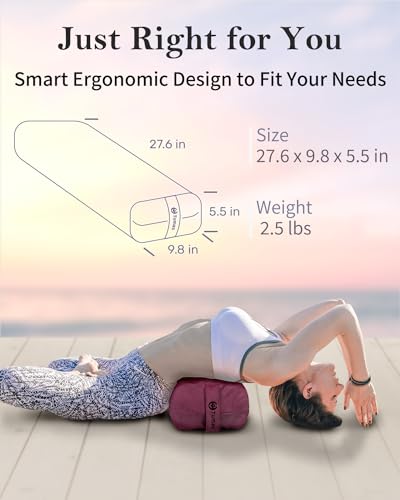 Tumaz Yoga Bolster Set, Rectangular Yoga Bolster with Washable Cover - color: Burgundy