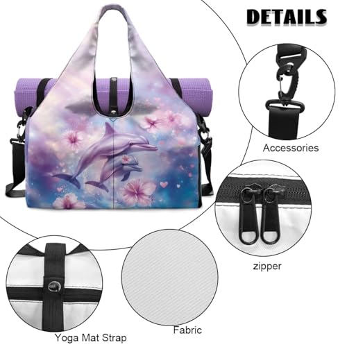 Gym Bag with Yoga Mat Holder Large Tote Bag With Multi Pockets for Women Men Dry Wet Separated Pocket Carryall Yoga Tote Bag for Pilates Travel Workout Office - color: Cherry Blossom