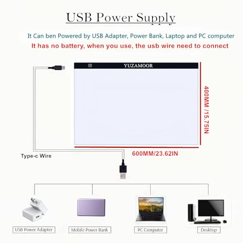 A2 Large Tracing LED Light Pad Kits for Diamond Art, Sketching, Painting - Adjustable Brightness, Sketching, Tracing - USB Powered DIY Diamond Art Light Box with Bead Storge Container, Pens, Clips - size: A2 Kit