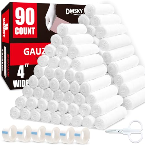 DMSKY Gauze Rolls 90 Pack, 4 in x 4.1 Yards | Individually Wrapped Gauze Wrap Roll for Wounds, Premium Rolled Gauze Bandage Wrap, Mummy Wraps - color: 90 Pack, size: 4 IN