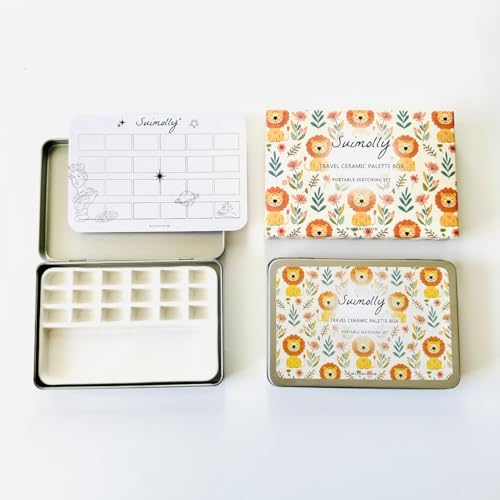 Watercolor Palette,Portable Travel Ceramic Palette,Small Travel Metal Paint Boxwith Porcelain Palette (18Well)