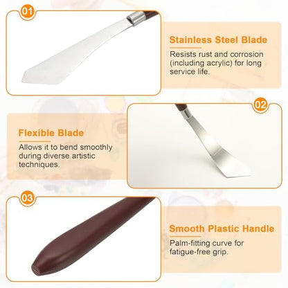 HARFINGTON 5pcs Palette Knife Painting Tool 3.7"x0.94" Red/Silver | Stainless Steel, Art Spatula Pallet Knives Scrapers Tools, with Plastic Handle, for Acrylic Oil Canvas Mixing Spreading