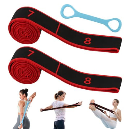 3 Pack Elastic Stretching Strap, Pilates Resistance Band, Hamstring Stretcher, Digital Marked Yoga Elastic Band for Flexibility Exercise, Dance Gymnastics, Leg & Hip Training