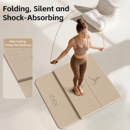 Foldable Yoga Mat Extra Thick 0.32"(8mm) | Folding Exercise Mat,Odorless POE, Non-Slip Grip, No-Curl Edges, Great for Yoga, Pilates & Home Workouts - color: Beige-Pattern