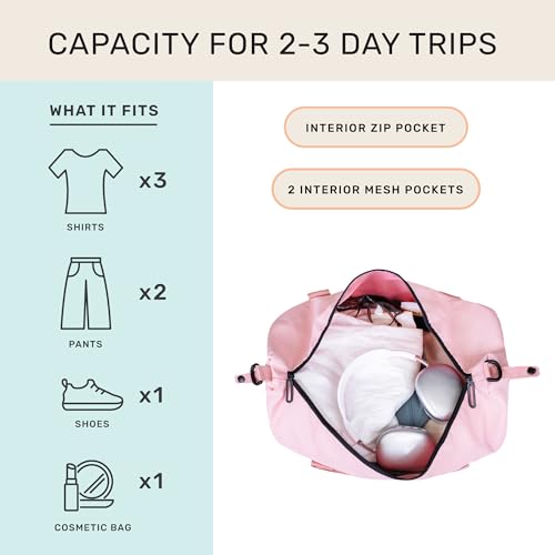 Jadyn Lola Travel Bag, Weekender/Overnight Duffel, Gym Tote Bag for Women, Men - color: Pink Blush