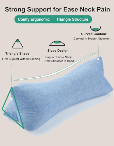 Buckwheat Neck Pillow, Cervical Neck Roll Bolster Pillow for Pain Relief, Washable Cover, Firm Neck Support Ideal for Back Side Sleepers, Office Lunch Break, Blue 15 X 5 Inches - color: Blue
