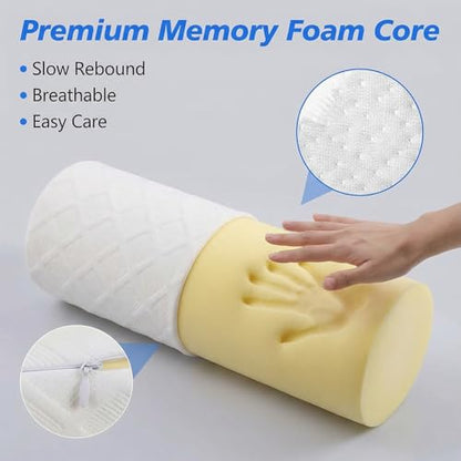 3.1" Small Neck Roll Memory Foam Pillow Cylinder,Detachable Cover - color: White, size: Small - 3.1" H