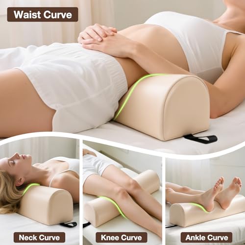 3/4 Round Knee Bolster for Massage Table, 26x6x6 in Massage Pillow for Legs | PU Leather Massage Table Leg Bolster with Strap Handle, Massage Therapy Bolster Pillow for Back Pain Relief - Beige - color: 3/4 Round - Beige