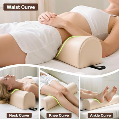 3/4 Round Knee Bolster for Massage Table, 26x6x6 in Massage Pillow for Legs | PU Leather Massage Table Leg Bolster with Strap Handle, Massage Therapy Bolster Pillow for Back Pain Relief - Beige - color: 3/4 Round - Beige
