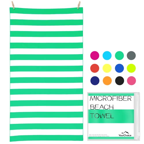 Your Choice Microfiber Beach Towel Sand-Free Quick Dry (67"x35"/60"x30") - color: L-live Green Stripes, size: Large(60x30")
