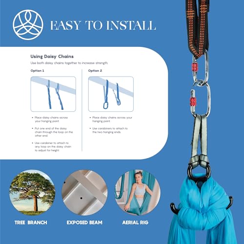 Aerial Silks Starter Kit, 9 Yards, Aerial Yoga Hammock, Hardware | Knitted fabric with pose guide, for aerial yoga, gymnastics, silk swing, stretching and home gym use, suitable for all levels - color: Navy