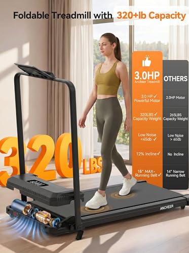 ANCHEER Walking Pad with Handle Bar, 12% Incline, Foldable Treadmill - color: BBlackk