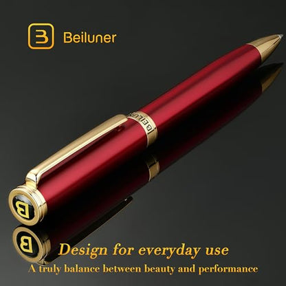 BEILUNER Red Lacquer Gel Pen With 24K Gold Finish, Retractable Pens, Gift Pen Set, Professional, Elegant, Writing, Executive, Office, Nice Fancy Designer, Perfect for Men and Women - color: Red and Gold Finish