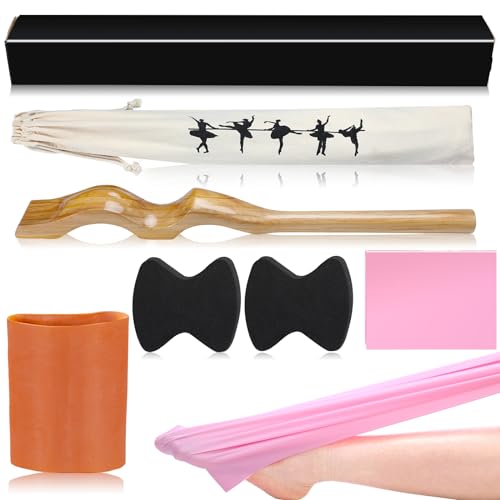 Silipull Ballet Foot Stretcher Set Dance Stretching Equipment Pine Dance Feet Arch Enhancer with Elastic Stretch Band 2 Pads Leg Strap Carry Bag for Dancers Gymnastics Yoga Flexibility Workout - color: Wood