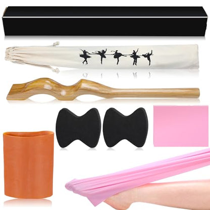 Silipull Ballet Foot Stretcher Set Dance Stretching Equipment Pine Dance Feet Arch Enhancer with Elastic Stretch Band 2 Pads Leg Strap Carry Bag for Dancers Gymnastics Yoga Flexibility Workout - color: Wood