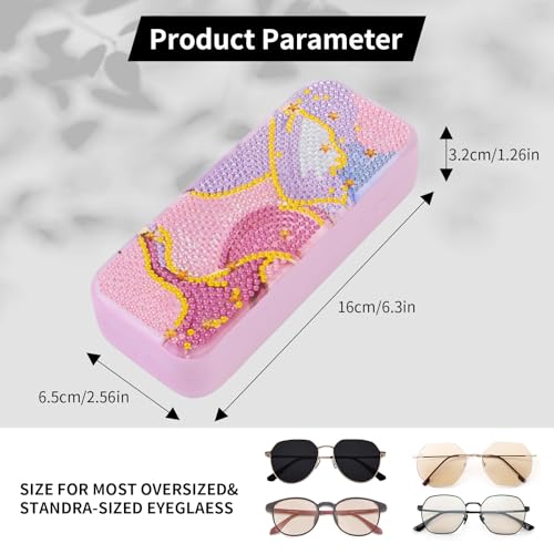 FlyingMage 5D Diamond Art Painting Kit, Hard Shell Eyeglasses Glasses Case | Mable DIY Diamond Dots, Small Gem Art Paint Mosaic Kits, Cute Rhinestone Sunglasses Case for Adults Beginner Women - color: Pink Marble