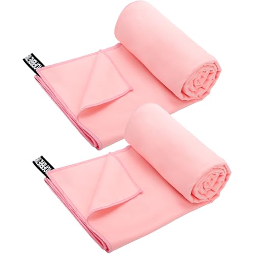 2 Pack Hot Yoga Towel, Super-Absorbent Soft Microfiber Yoga Mat Towels, Mat-Sized Non Slip Yoga Towel for Bikram Pilates Fitness, 72" x 26.5", Pink