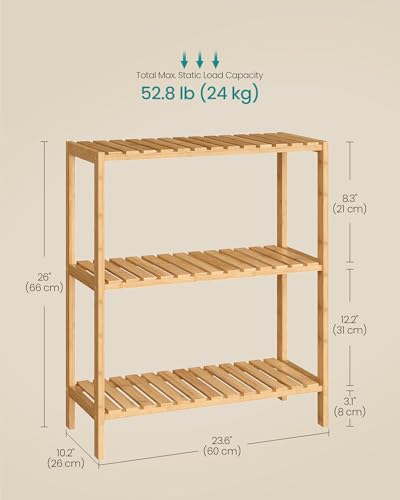 SONGMICS 3-Tier Bamboo Shelf, Freestanding Bathroom Storage Rack - color: Light Bamboo, size: 3 Tiers (10.2"D x 23.6"W x 26"H)