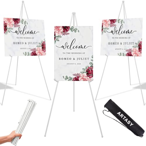 ARTASY 63" Easel Stand for Wedding Signs, Posters, Portable Artist Easel for Painting Canvas, Tripod for Home and Office, Supports 5 lbs-White 3/Pack - color: White