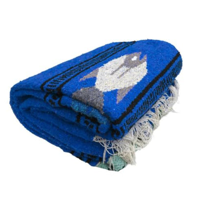Thick Mexican Yoga Blanket - Serape Fish Design - Handmade (Blue) - color: Blue