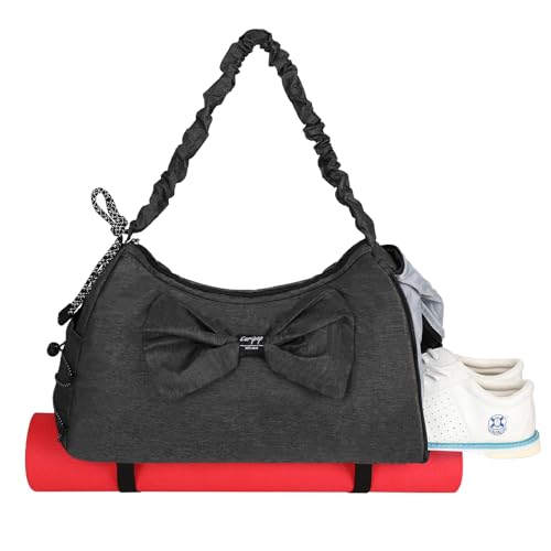 LARIPOP Yoga Bag for Women, Gym Duffel Bag with Shoe Compartment, Wet Dry Separate Pocket, Adjustable Yoga Mat Holder, Travel Weekender Carry On Overnight Bag - color: Black