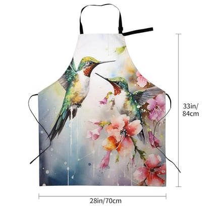 Artist Painting Apron with 2 Pockets Painters Art Aprons Gifts for Women Men - color: Flroal Hummingbird Painting