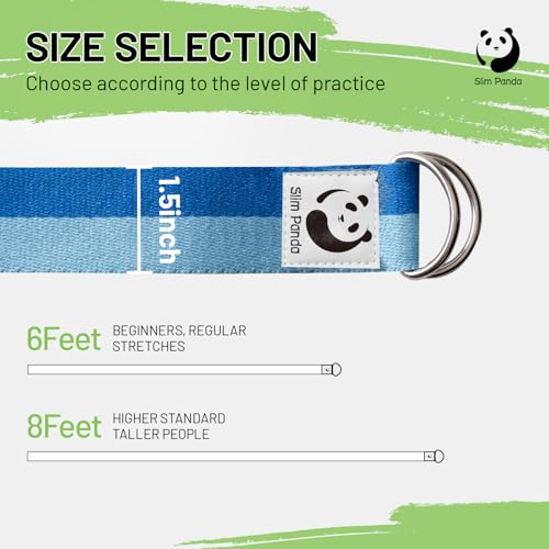 Slim Panda Yoga Strap for Stretching,Cotton Yoga Strap with Adjustable D-Ring Buckle,Non-Elastic Yoga Belt for Pilates,Gym Workouts,Physical Therapy,Improve Flexibility - color: Navy Blue, size: 6 Feet