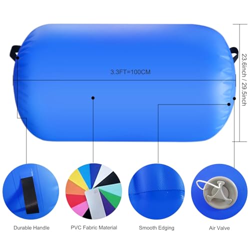 Inflatable Air Roller Mat with Pump for Gymnastics Training - color: blue+pump, size: length 100cm,diameter 60cm