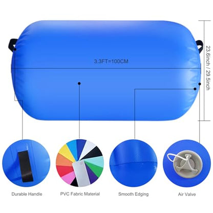 Inflatable Air Roller Mat with Pump for Gymnastics Training - color: blue+pump, size: length 100cm,diameter 60cm