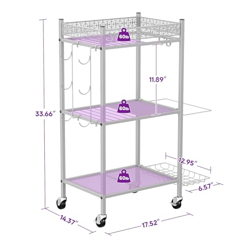 VOPEAK Home Gym Storage Rack, 3-Tier Yoga Mat Storage with Wheels & Hooks | 200 lbs steel rack with lockable casters & side hooks. 3-tier fits yoga mats & dumbbells — 10-min assembly - color: GRAY