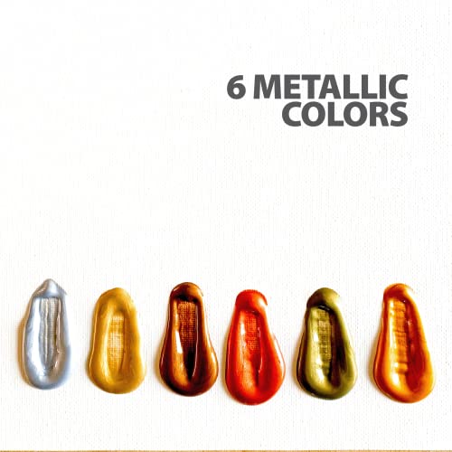 milo Metallic Acrylic Paint Set, 6 Metallic Colors, 8 oz Bottles | Safe and AP Non-Toxic, Made in the USA, Arts & Crafts Paints for Artists, Student & Hobby Painters, Paint Pack, Multi-Media - style: Metallic Set 6 x 8 oz
