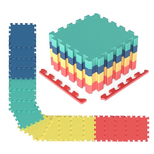 Giantex 36 PCS Interlocking Exercise Mat, 36 Sq.Ft EVA Foam Floor Tiles with Borders, 0.4" Thick Non-Slip Puzzle Workout Mats, Protective Gym Flooring for Home Gym, Garage, Basement, Multicolor - color: Multi Color, size: 36 Sq.Ft (36 Tiles)