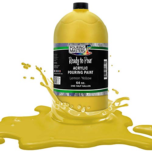Pouring Masters Lemon Yellow Ready to Pour Acrylic Pouring Paint - Premium 64-Ounce Pre-Mixed Fluid Acrylic Paint - Fluid Art Supplies for Canvas, Wood, Paper, Tile & Rocks