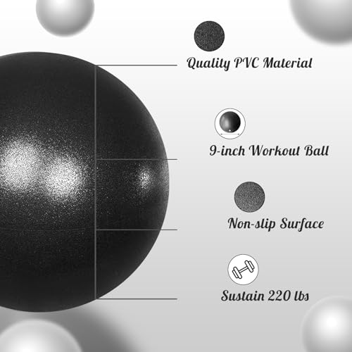 Small Pilates Ball 9 Inch Small Exercise Ball Mini Workout Yoga Balls for Gym Yoga, Core Training, Fitness, Workout, Stability, Improves Balance - color: Black