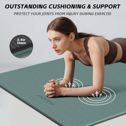 PAIDU Extra Long Wide Yoga Mat, （10mm） Thick Non-Slip Exercise Mat 76"x33" - color: Dark green + Black
