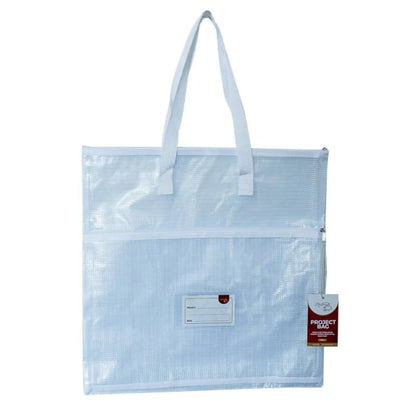 Madam Sew Project Bag - Craft Bag Organizer Tote with Handles, Two Pockets, See-Through Mesh, and Card Slot – Perfect for Quilting, Knitting, Stitching and Embroidery Projects Storage - 16”x16” - color: White