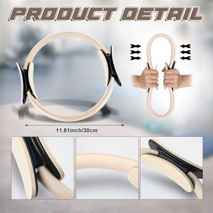 Syhood Pilates Ring 11. 81 Inch Pilates Circle Yoga Ring Magic Lightweight Flexible Workout Equipment for Fitness Physical Therapy Resistance Exercise Arms Legs - color: Beige