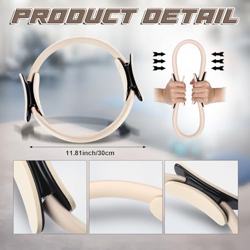 Syhood Pilates Ring 11. 81 Inch Pilates Circle Yoga Ring Magic Lightweight Flexible Workout Equipment for Fitness Physical Therapy Resistance Exercise Arms Legs - color: Beige