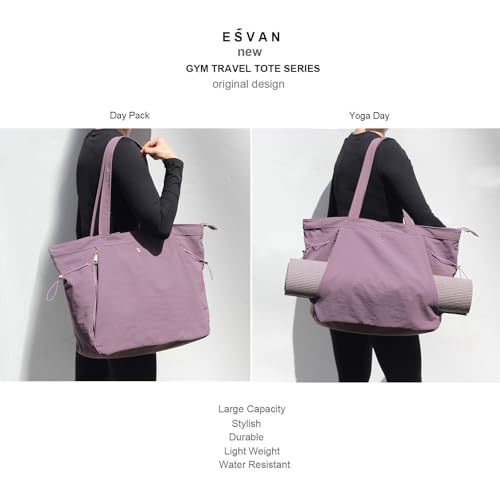 ESVAN Yoga Tote Bag for Women Shoulder Bags Drawstring for Office Workout Travel Carryall Pilates Gym and Beach - color: Light Purple