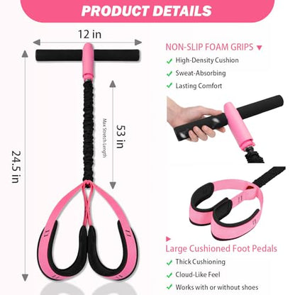 Pedal Resistance Band with Handles, 6-Tubes Natural Rubber Exercise Band - color: Upgraded-Black Pink