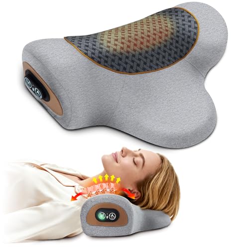 Rechargeable 3-in-1 Neck Massager Pillow with Heat,Vibration & Air Traction - Heated Neck Pillow Massage Hump Soothing Neck Relaxation, Posture Support & Stress Relief